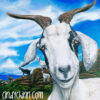painting of a goat (Andre) on a hill