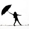 Small black and white painting girl with umbrella