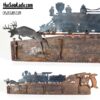 Rustic metal wall art with train and deer hand cut from an old saw