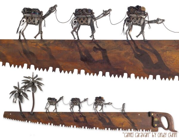 Camel-Caravan_wall art handmade saw