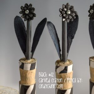 PC - Pencil / Crayon Carving "Black Flower"