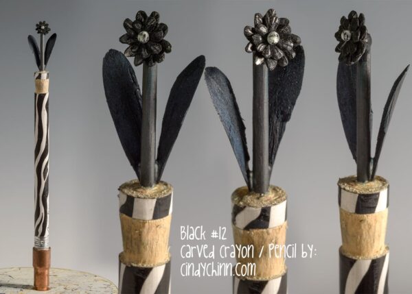 Pencil / Crayon Carving "Black Flower"