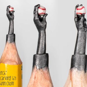 baseball hand micro carving sculpture pencil lead